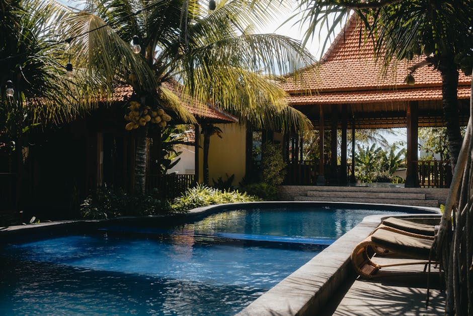 Bali Ricefield Lodges With Stone Benches and Lotus Pools
